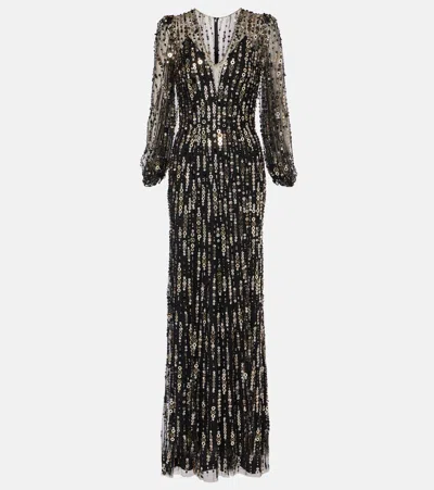 Jenny Packham Moondance Sequin-embellished Gown In Black