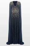 Jenny Packham Moonlight Star-embellished Cape-design Maxi Dress In Blue