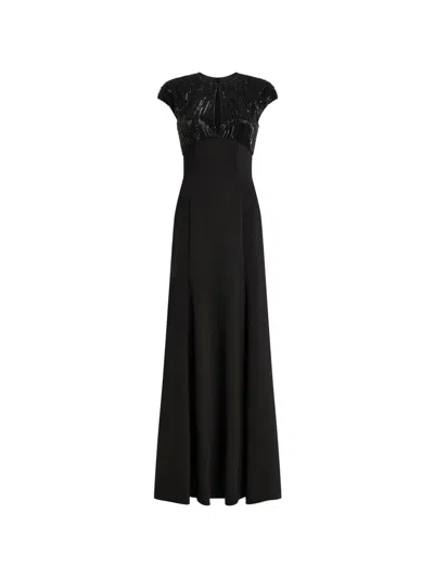 Jenny Packham Moonveil Embellished Georgette-crepe Gown In Black