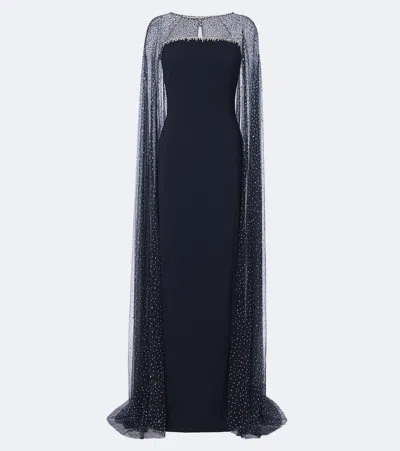 Jenny Packham Moxie Caped Embellished Gown In Blue