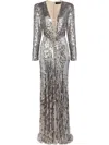 Jenny Packham Narcissus V-neck Sequined Gown In Silver