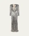 Jenny Packham Narcissus V-neck Sequined Gown In Pebble