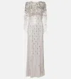 Jenny Packham Nettie Cape-effect Embellished Sequined Tulle Gown In Ammonite