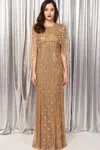 Jenny Packham Nettie Cape-effect Embellished Sequined Tulle Gown In Beige