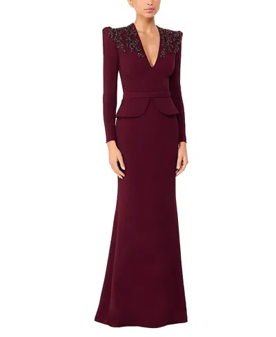 Jenny Packham Night Flowering Sequin-embellished V-neck Maxi Dress In Burgundy