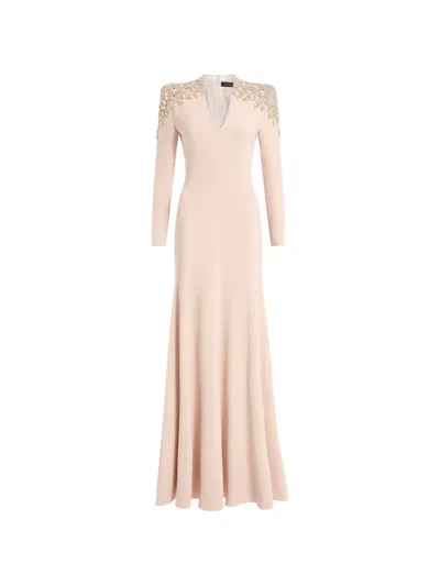 Jenny Packham Nila Beaded V-neck Maxi Dress In Metallic