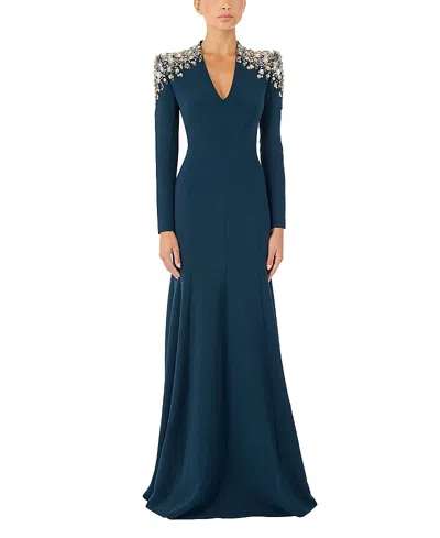 Jenny Packham Nila Beaded V-neck Maxi Dress In Blue