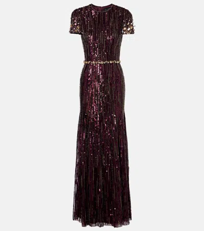 Jenny Packham Ninetta Sequined Gown In Purple
