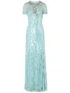 Jenny Packham Nova Sequin-embellished Keyhole-neck Maxi Dres In Blue