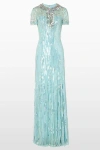 Jenny Packham Nova Sequin-embellished Keyhole-neck Maxi Dres In Blue