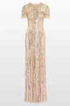 Jenny Packham Nova Sequin-embellished Keyhole-neck Maxi Dress In Brown