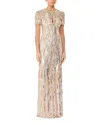 Jenny Packham Nova Sequin-embellished Keyhole-neck Maxi Dress In Gray
