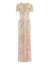 Jenny Packham Nova Sequin-embellished Keyhole-neck Maxi Dress In Neutral