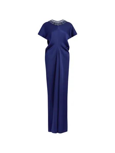 Jenny Packham Novak Embellished-collar Maxi Dress In Blue