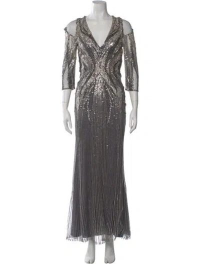 Pre-owned Jenny Packham Nylon Long Dress In Gray