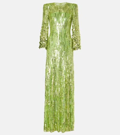 Jenny Packham Nymph Sequined Gown In Green