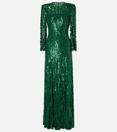 Jenny Packham Nymph Sequined Gown In Green