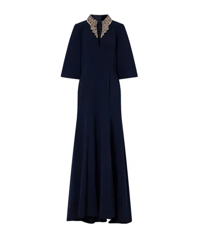 Jenny Packham Nyota Crystal-embellished Crepe Gown In Blue