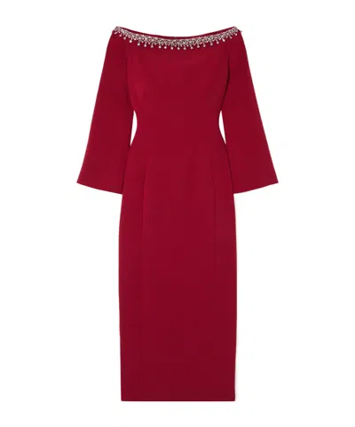 Jenny Packham Off-the-shoulder Embellished Cady Midi Dress In Red