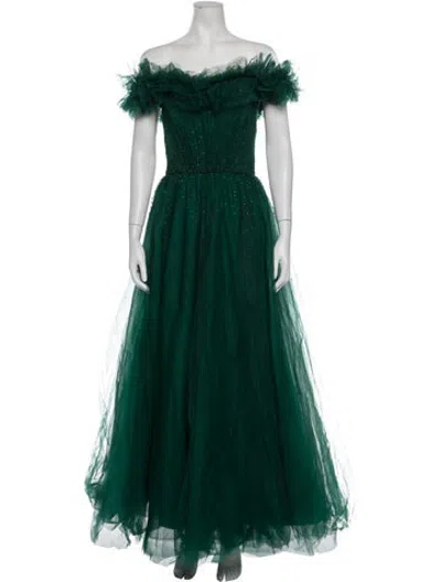 Pre-owned Jenny Packham Off-the-shoulder Long Dress In Green