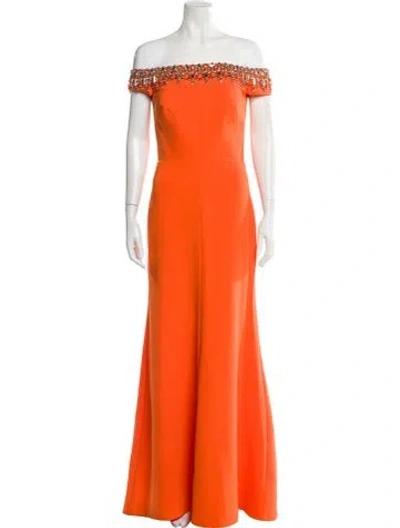 Pre-owned Jenny Packham Off-the-shoulder Long Dress In Orange