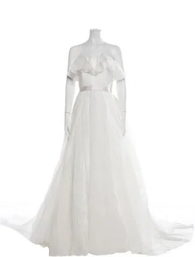 Pre-owned Jenny Packham Off-the-shoulder Long Dress W/ Tags In Grey