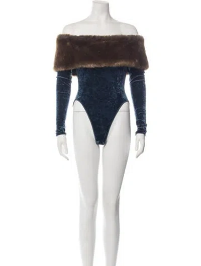 Pre-owned Jenny Packham Off-the-shoulder Long Sleeve Bodysuit In Blue
