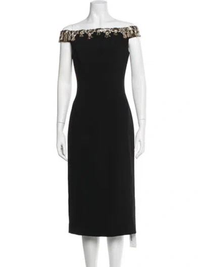 Pre-owned Jenny Packham Off-the-shoulder Midi Length Dress In Black