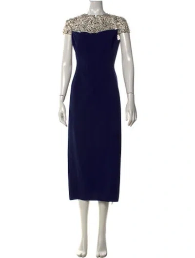 Pre-owned Jenny Packham Off-the-shoulder Midi Length Dress In Blue
