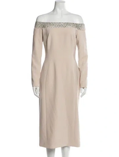 Pre-owned Jenny Packham Off-the-shoulder Midi Length Dress W/ Tags In Neutral