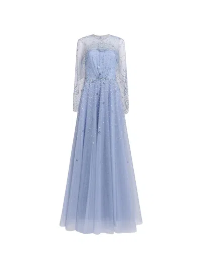 Jenny Packham Oliver Beaded-appliqué Maxi Dress In Blue