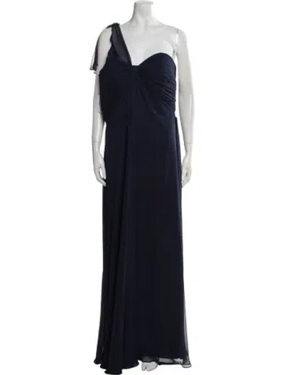 Pre-owned Jenny Packham One-shoulder Long Dress In Blue