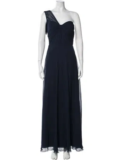 Pre-owned Jenny Packham One-shoulder Long Dress In Blue