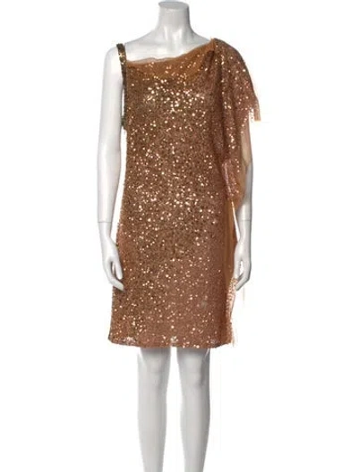 Pre-owned Jenny Packham One-shoulder Mini Dress In Gold