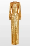 Jenny Packham Opium Sequin-embellished High-neck Gown In Gold