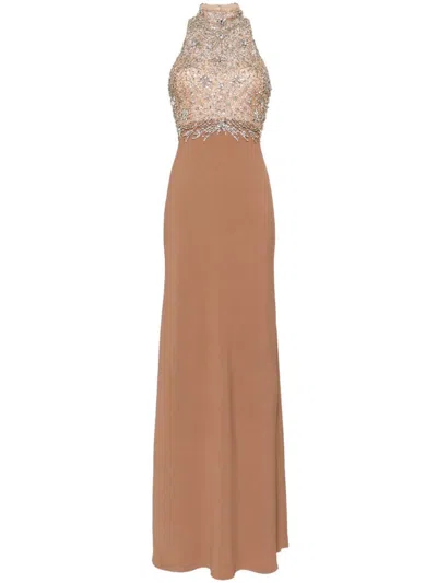 Jenny Packham Orion Crystal-embellished Gown In Brown