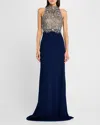 Jenny Packham Dewdrop Crystal-embellished Tulle-trimmed Crepe Gown In Midnight Kiss