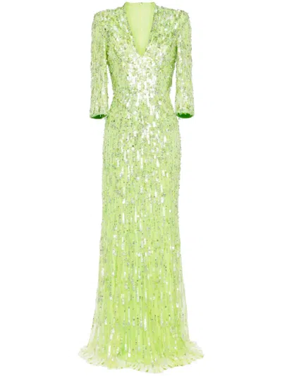 Jenny Packham Oscar Sequin-embellished Gown In Green