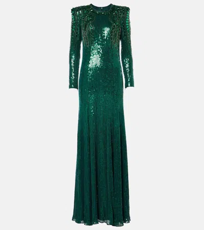 Jenny Packham Paloma Embellished Sequined Gown In Green
