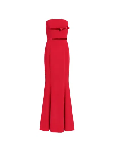 Jenny Packham Pamela Bow-detail Strapless Maxi Dress In Red