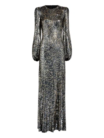 Jenny Packham Paradise Sequin-embellished Puff-sleeve Dress In Gray