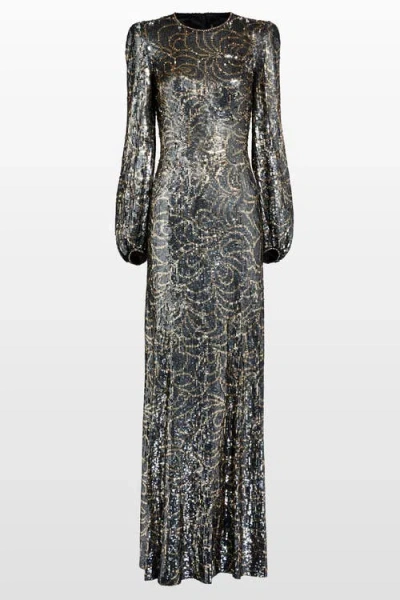 Jenny Packham Paradise Sequin-embellished Puff-sleeve Maxi Dress In Black