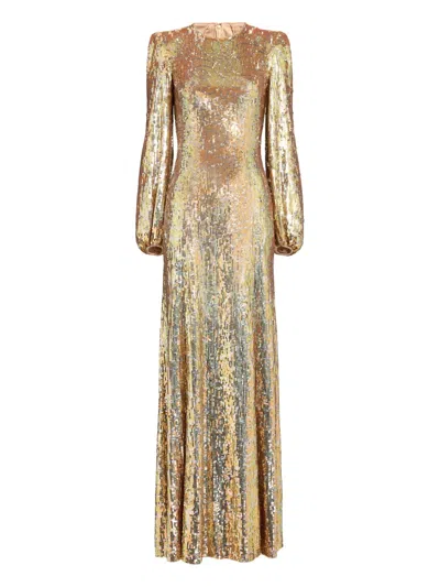 Jenny Packham Paradise Sequin-embellished Puff-sleeve Maxi Dress In Yellow