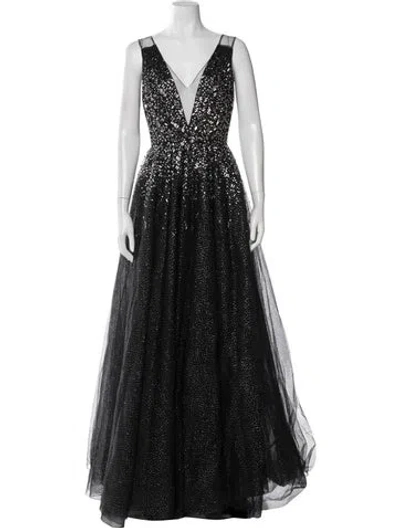 Pre-owned Jenny Packham Patterned Long Dress In Black