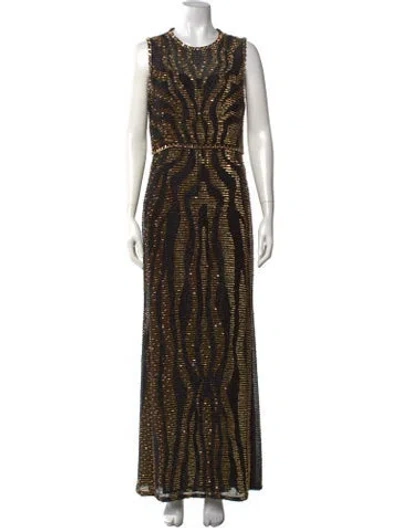 Pre-owned Jenny Packham Patterned Long Dress In Black