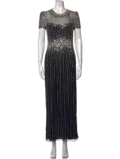 Pre-owned Jenny Packham Patterned Long Dress In Black
