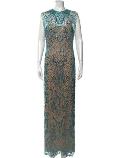 Pre-owned Jenny Packham Patterned Long Dress In Blue