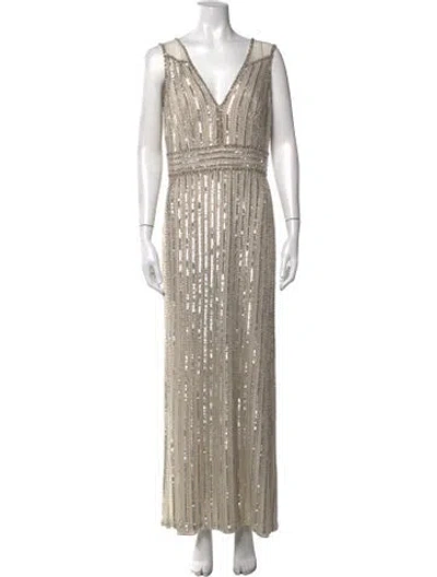 Pre-owned Jenny Packham Patterned Long Dress In Gold