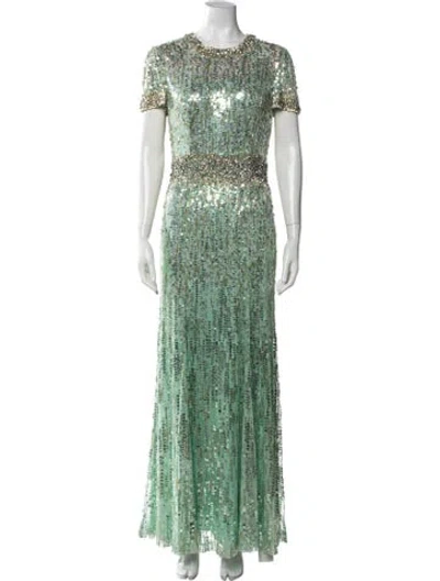 Pre-owned Jenny Packham Patterned Long Dress In Green