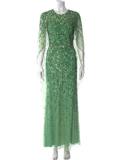 Pre-owned Jenny Packham Patterned Long Dress In Green